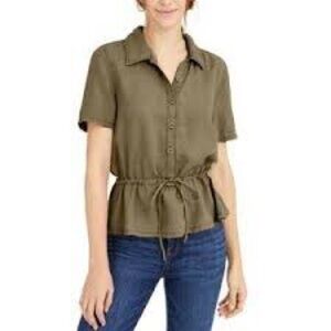 633 - Oat New York NWT Olive Green Short Sleeve Button Down Shirt, Size Medium
